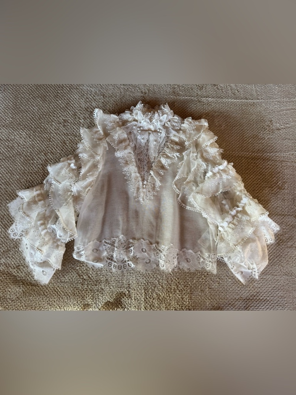 Zimmermann Crush Lace-Trimmed White Ruffle Linen-Silk High-neck Top - Picture 3 of 9